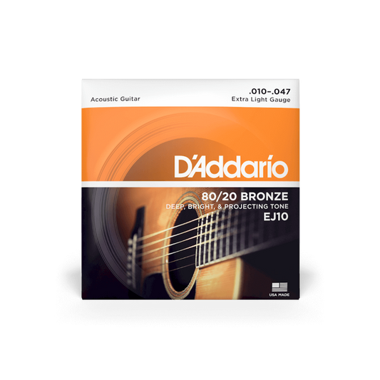 D'Addario EJ10 10-47 Extra Light, 80/20 Bronze Acoustic Guitar Strings
