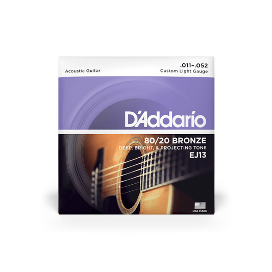 D'Addario EJ13 11-52 Custom Light, 80/20 Bronze Acoustic Guitar Strings