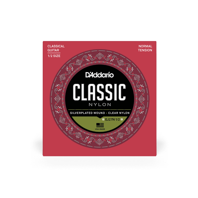 D'Addario EJ27N 1/2 Normal Tension 1/2 Size, Classic Nylon Student Classical Guitar Strings