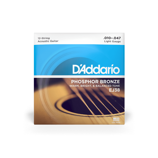 D'Addario EJ38 10-47 Light 12-String, Phosphor Bronze Acoustic Guitar Strings