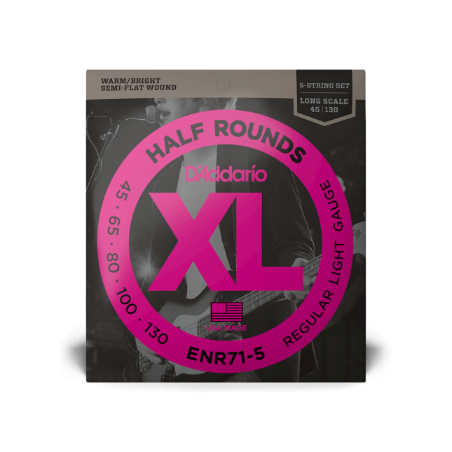 D'Addario ENR71-5 45-130 Regular Light 5-String, Long Scale, XL Half Rounds Bass Strings