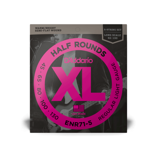 D'Addario ENR71-5 45-130 Regular Light 5-String, Long Scale, XL Half Rounds Bass Strings