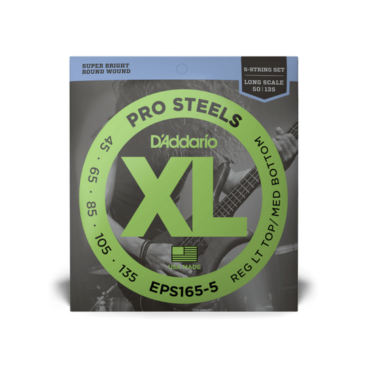 D'Addario EPS165-5 45-135 Regular Light Top/Medium Bottom 5-String, Long Scale, XL ProSteels Bass Strings