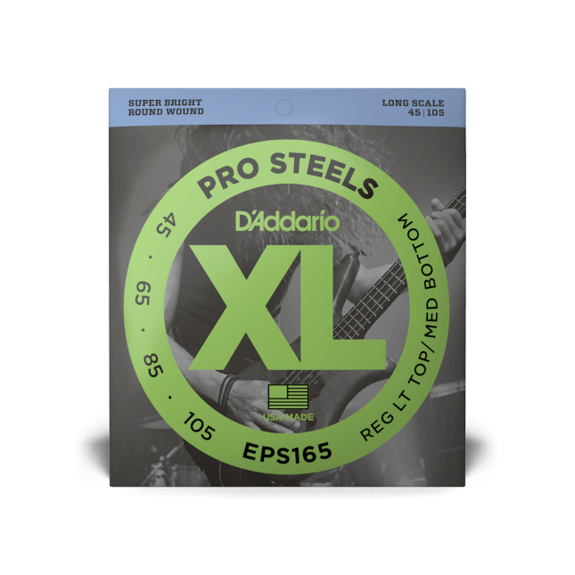 D'Addario EPS165 45-105 Regular Light Top/Medium Bottom, Long Scale, XL ProSteels Bass Strings