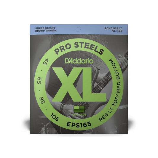 D'Addario EPS165 45-105 Regular Light Top/Medium Bottom, Long Scale, XL ProSteels Bass Strings