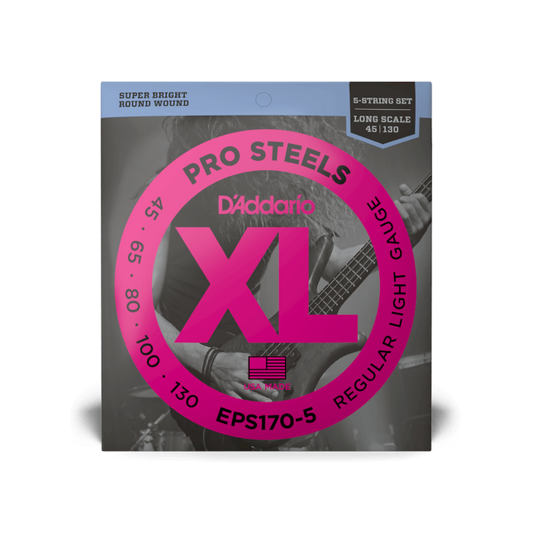 D'Addario EPS170-5 45-130 Regular Light 5-String, Long Scale, XL ProSteels Bass Strings