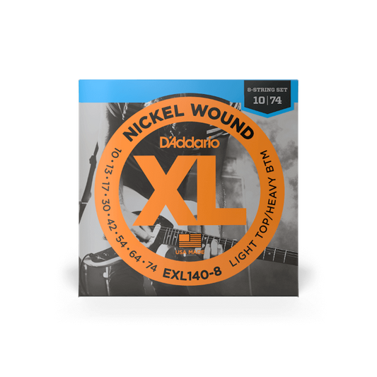 D'Addario EXL140-8 10-74 Light Top/Heavy Bottom 8-String, XL Nickel Electric Guitar Strings