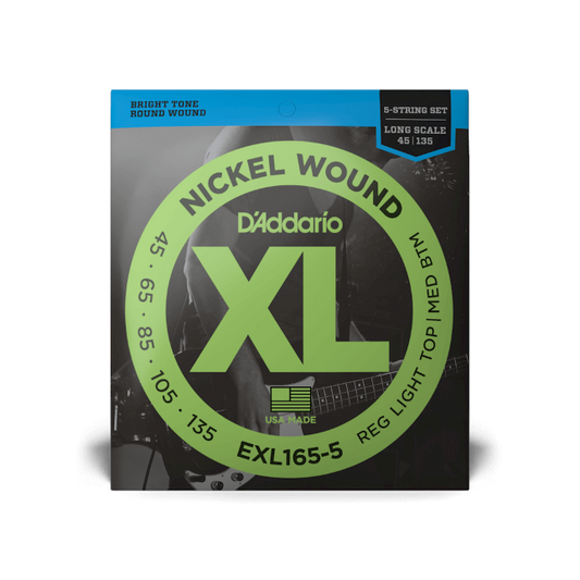 D'Addario EXL165-5 45-135 Regular Light Top/Medium Bottom 5-String, Long Scale, XL Nickel Bass Strings