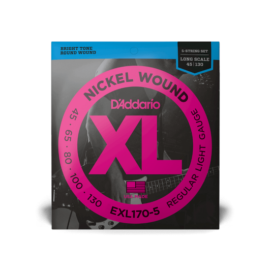 D'Addario EXL170-5 45-130 Regular Light 5-String, Long Scale, XL Nickel Bass Strings
