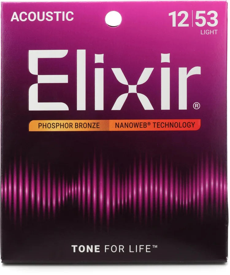 Elixir 16052 Nanoweb Phosphor Bronze Acoustic Guitar Strings - .012-.053 Light