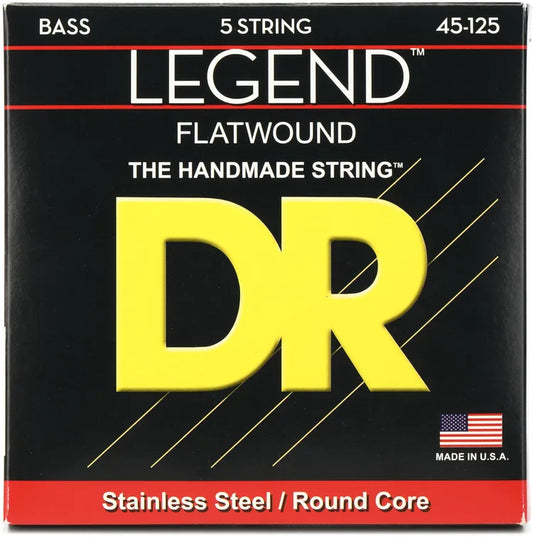 DR Strings FL5-45 Legend Polished Flatwound Stainless Steel 5-String Bass Strings - .045-.125 Medium