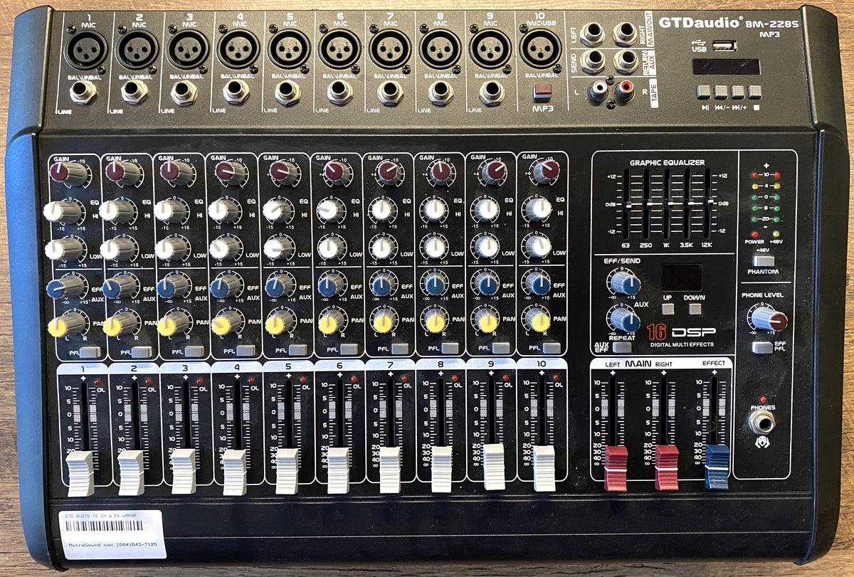 USED GTD Audio BM-228S MP3 10-Channel 500-Watt DSP Professional Powered Mixer