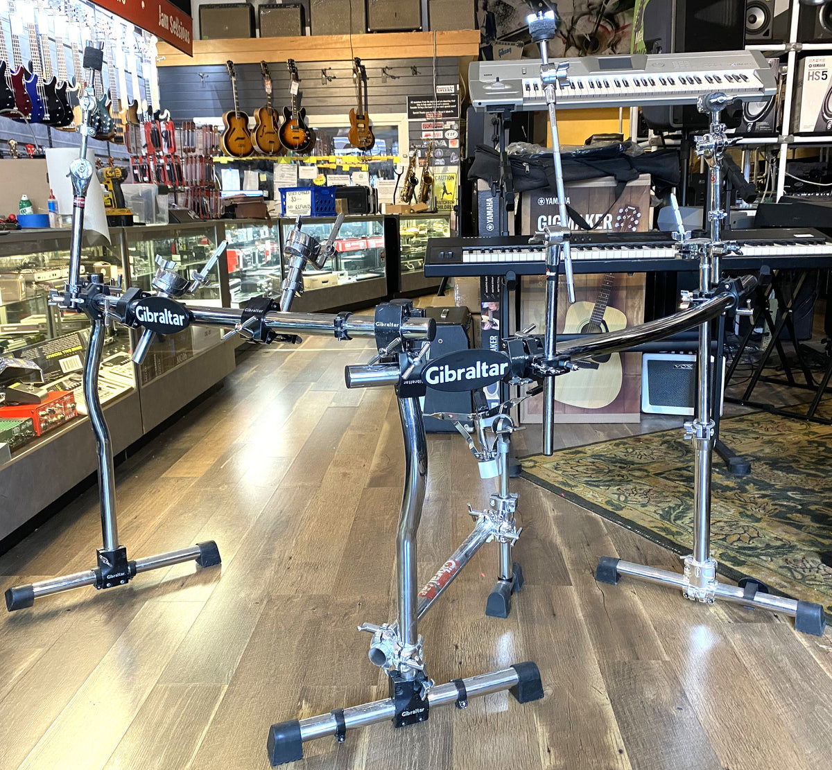Gibraltar Chrome Finish Curved Double-Bass Drum Rack with Snare, Tom, and Cymbal Mounts