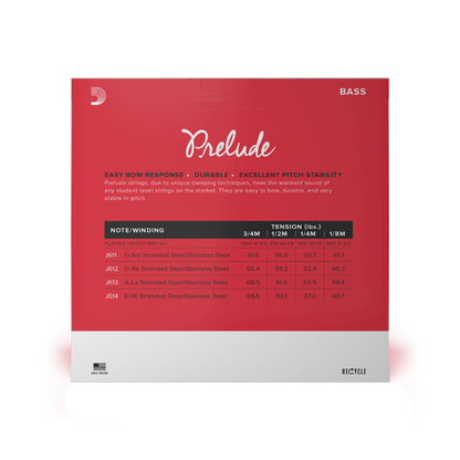D'Addario J610-3/4M Prelude Bass String Set, 3/4 Scale, Medium Tension