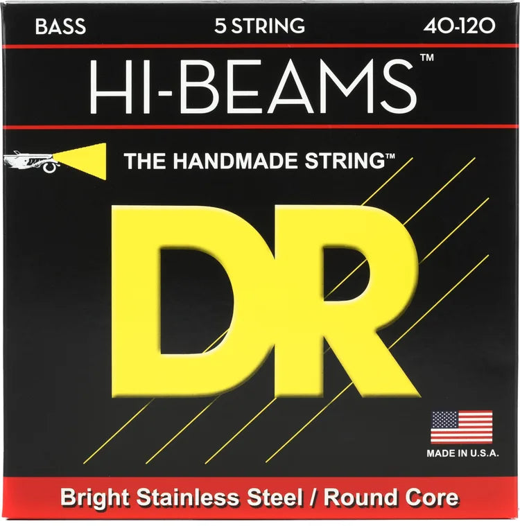 DR Strings LR5-40 Hi-Beam Stainless Steel Bass Guitar Strings - .040-.120 Light