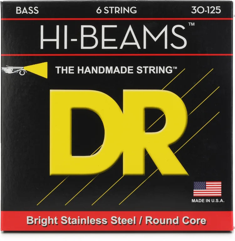DR Strings MR6-30 Hi-Beam Stainless Steel Bass Guitar Strings - .030-.125 Medium 6-String
