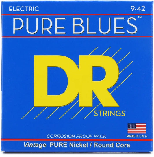 DR Strings PHR-9 Pure Blues Pure Nickel Electric Guitar Strings - .009-.042 Light