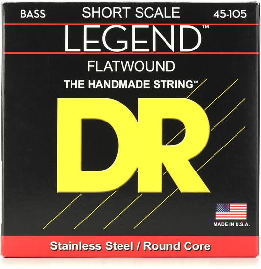 DR Strings SFL-45 Legend Polished Flatwound Stainless Steel Bass Strings - .045-.105 Medium, Short Scale