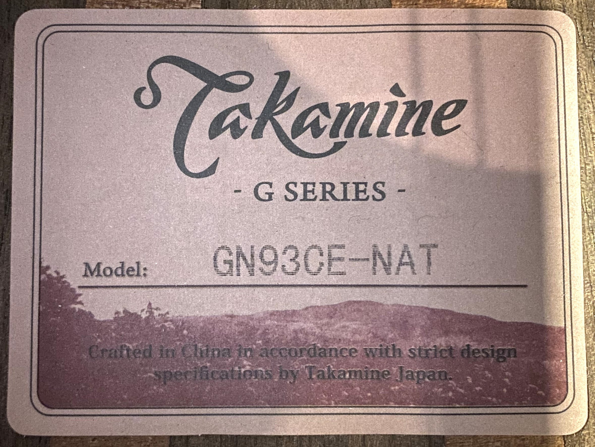 Takamine G-Series GN93CE NEX Natural Gloss Finish Cutaway Acoustic-Electric Guitar