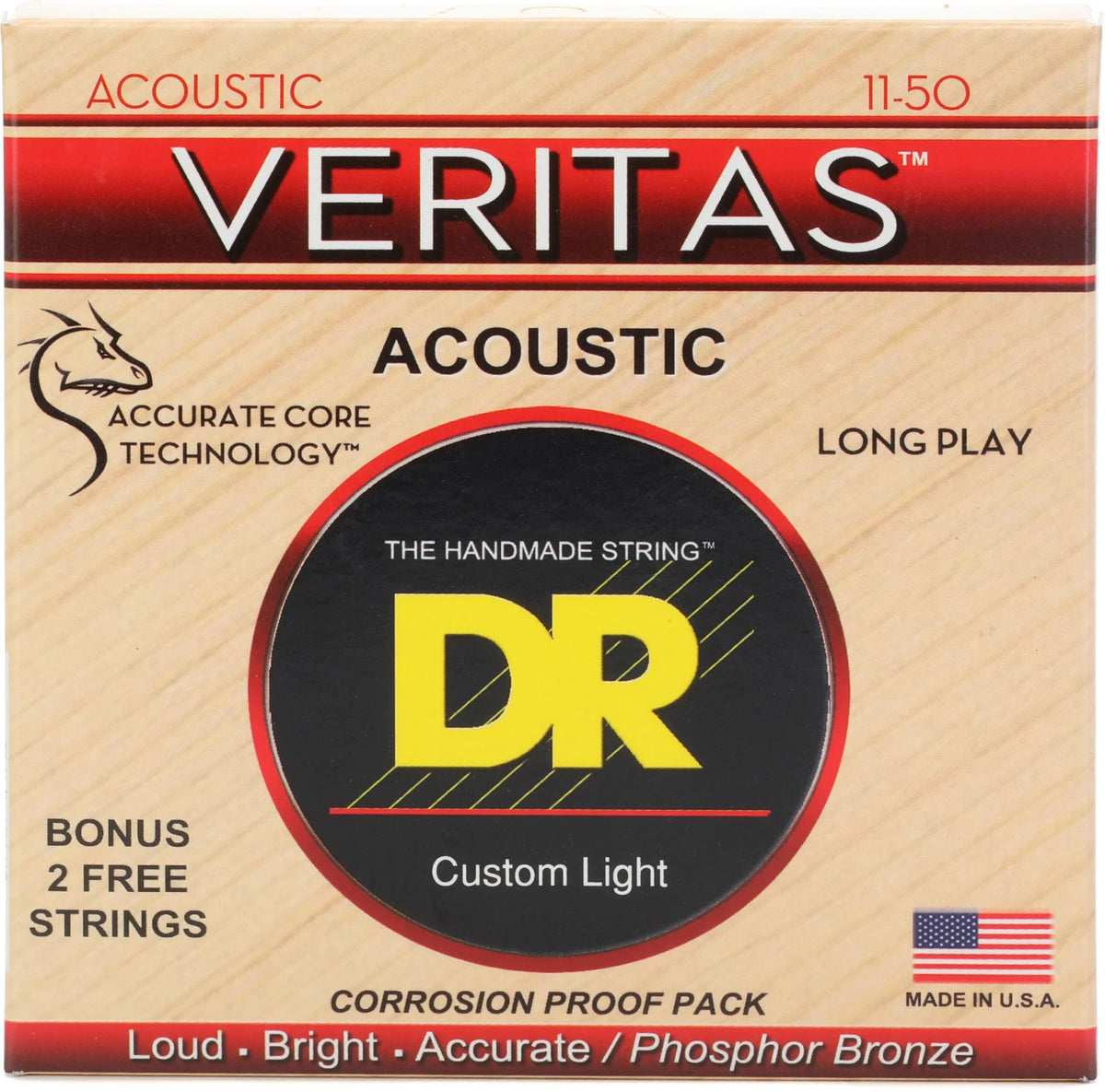 DR Strings VTA-11 Veritas Phosphor Bronze Acoustic Guitar Strings - .011-.050 Custom Light