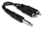Hosa YPR-124 Y Cable, 1/4 in TS to Dual RCA