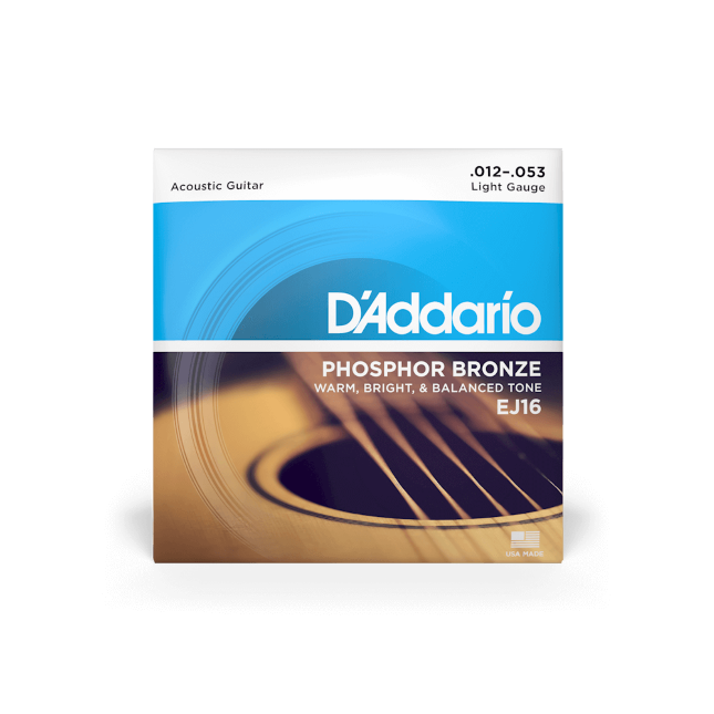 D'Addario EJ16 12-53 Light, Phosphor Bronze Acoustic Guitar Strings
