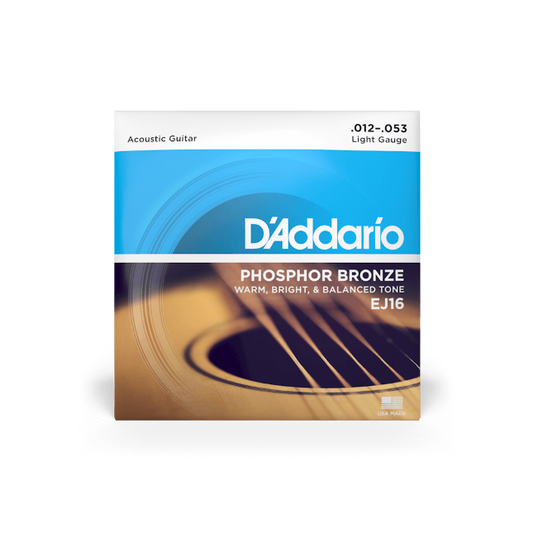D'Addario EJ16 12-53 Light, Phosphor Bronze Acoustic Guitar Strings