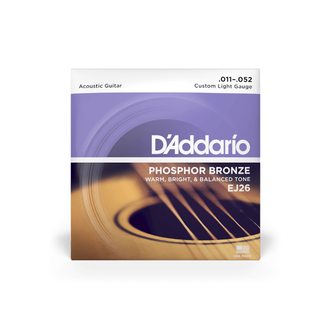 D'Addario EJ26 11-52 Custom Light, Phosphor Bronze Acoustic Guitar Strings
