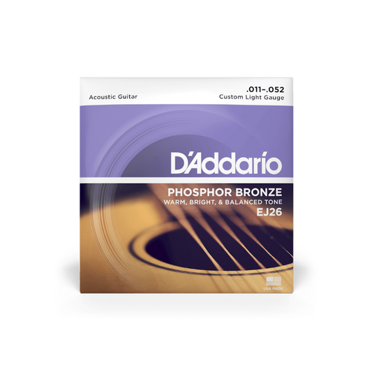 D'Addario EJ26 11-52 Custom Light, Phosphor Bronze Acoustic Guitar Strings